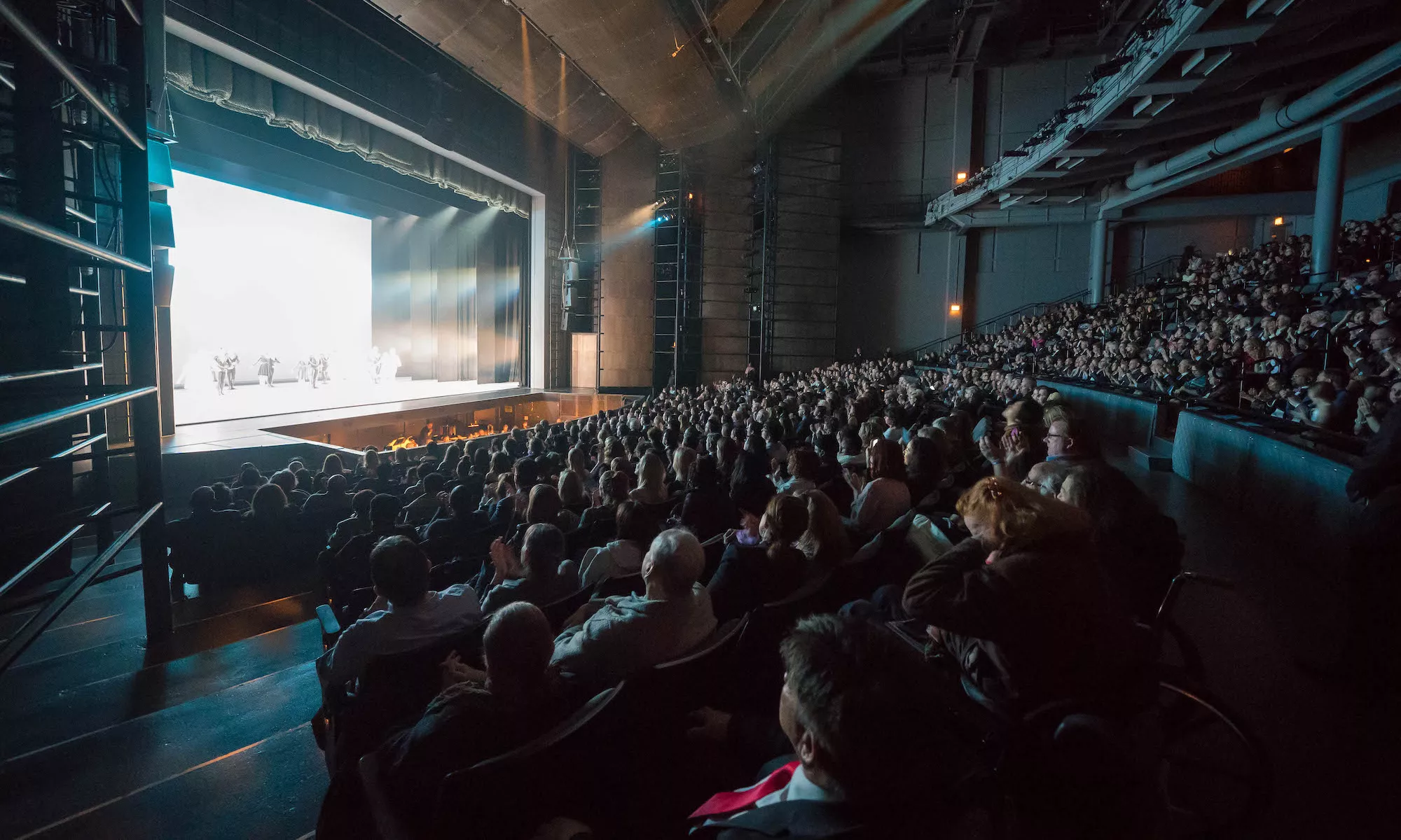 A packed Harris Theater audience