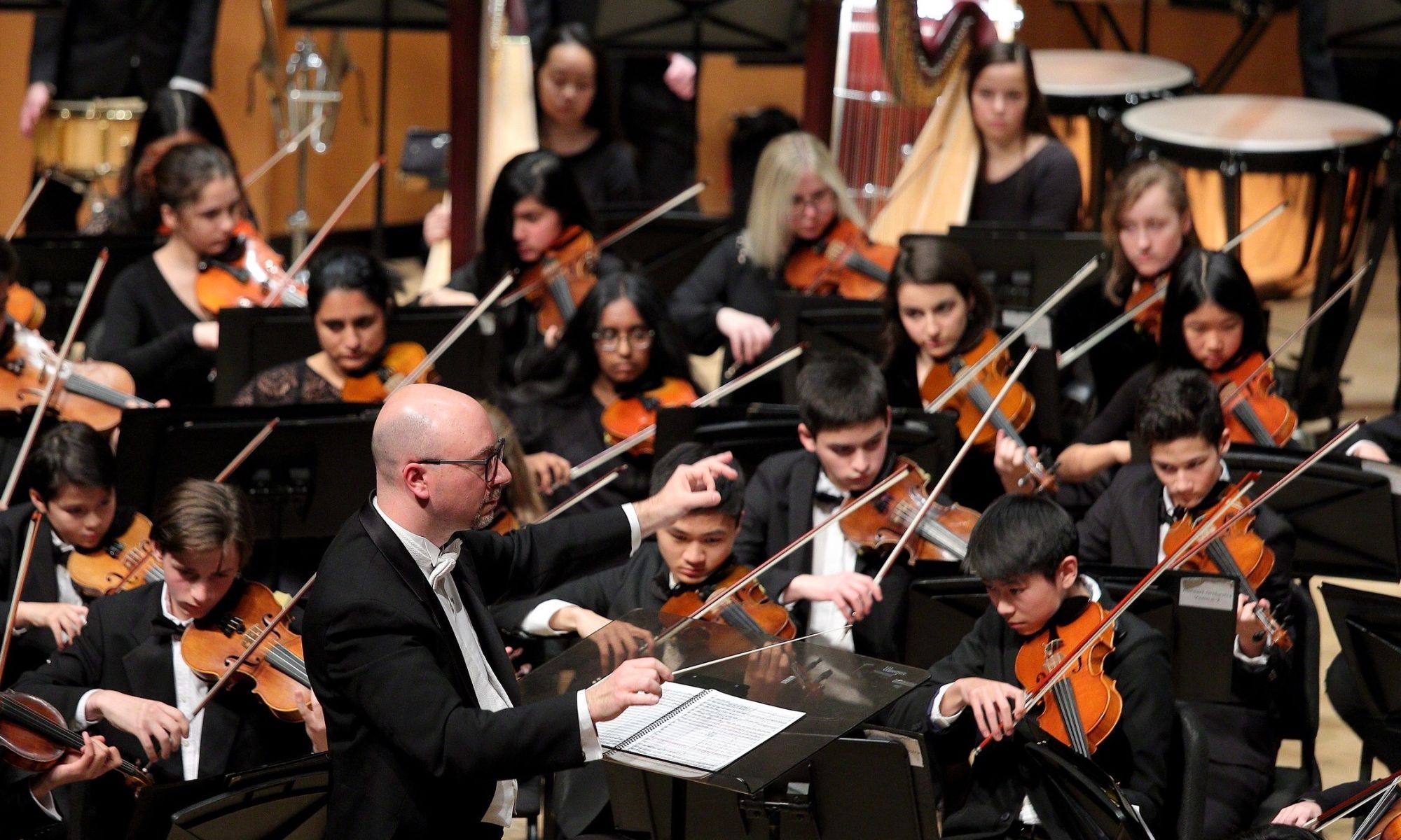 Conductor Michael Mascari instructing students playing instruments