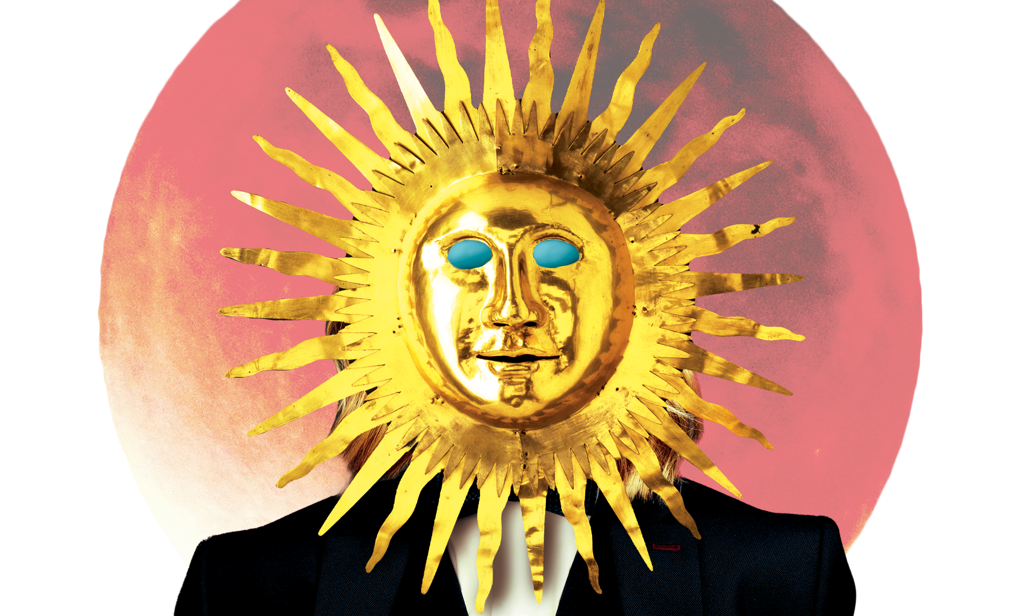 Person in a suite with a golden sun as their head