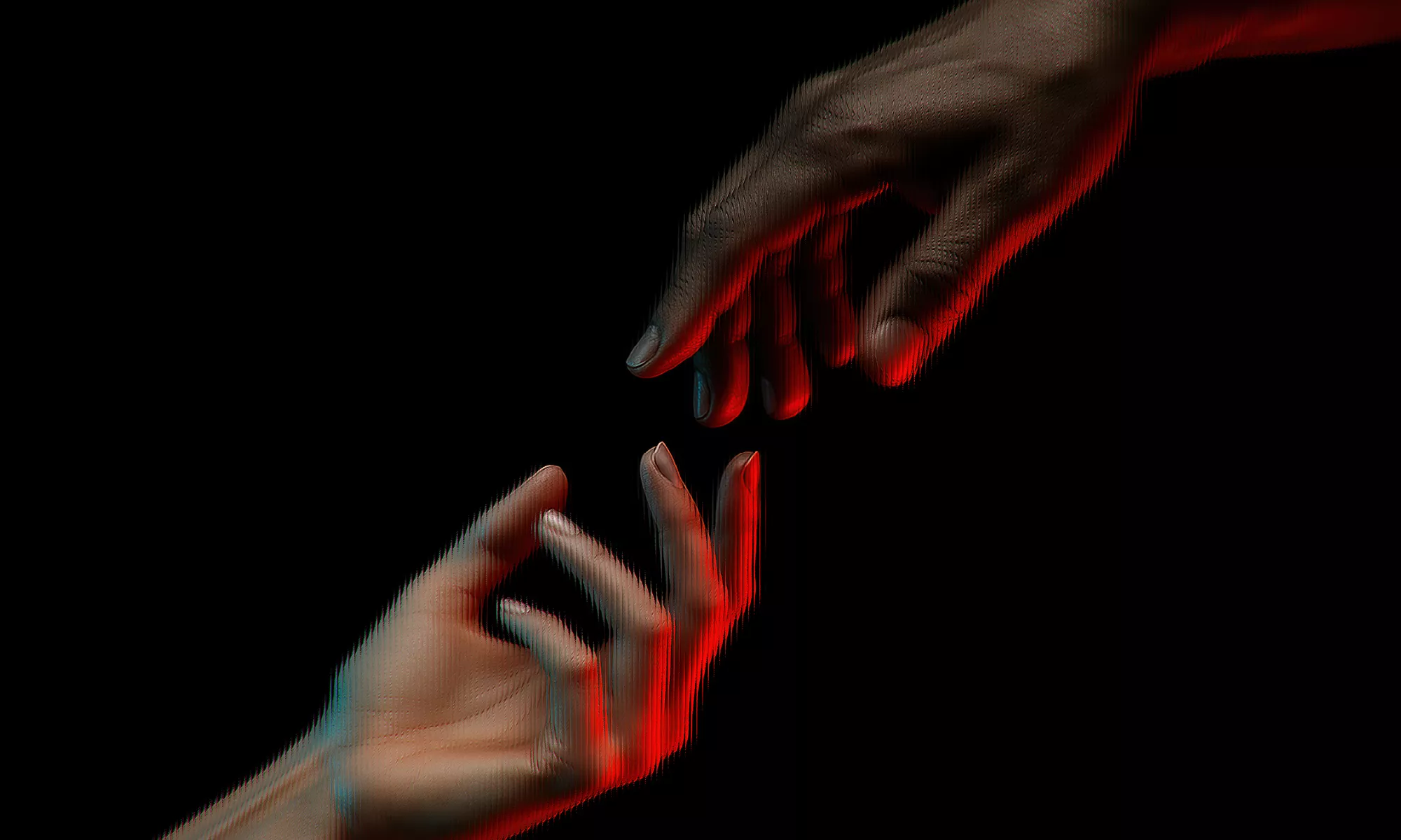 Two hands reaching for each other.