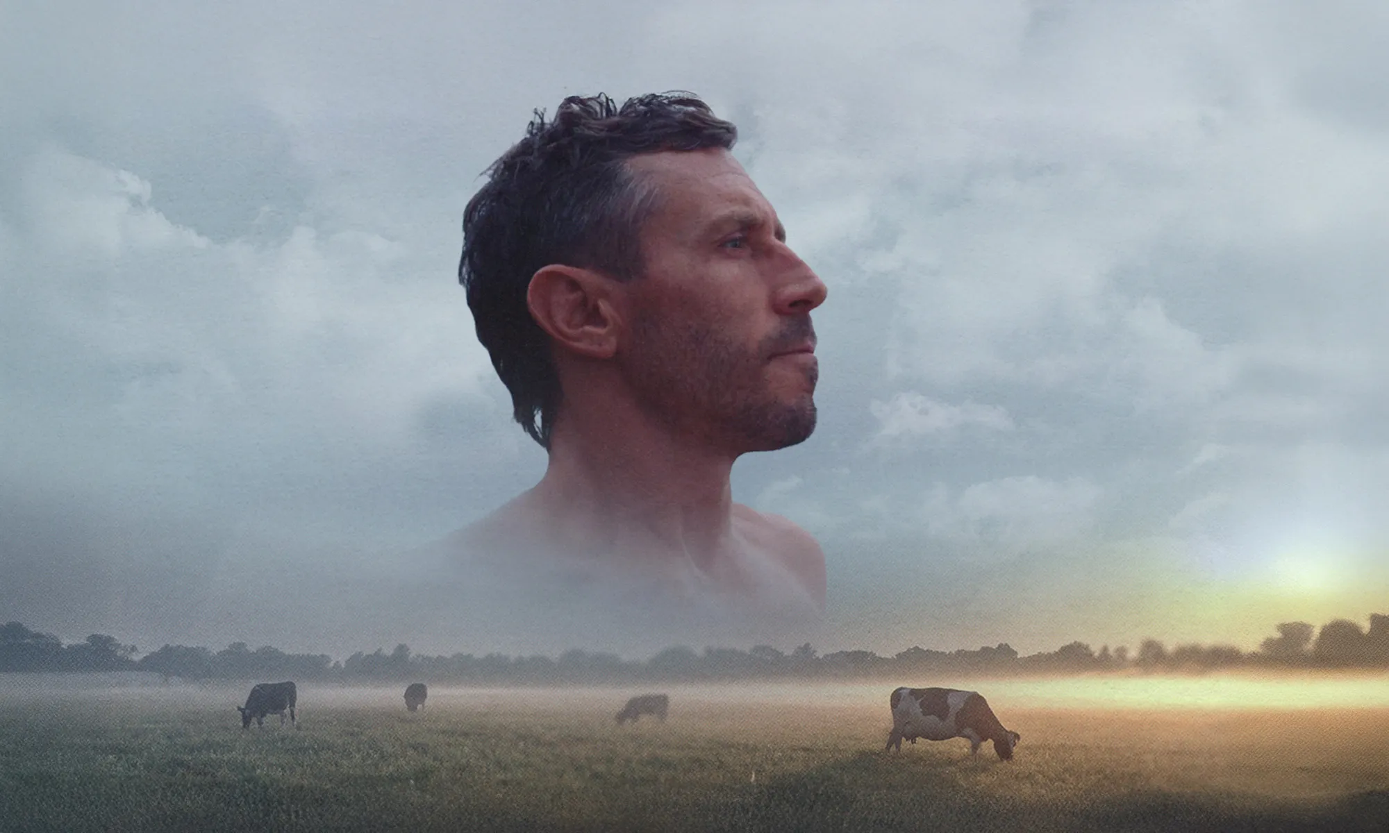 Image for the documentary Food for Humans. It shows Paul Saladino, MD, in side profile against a cloudy sky, with a pasture of cows below him. The film’s title and tagline appear over the image: “Food for Humans — Nature Never Made a Nutrition Label.”