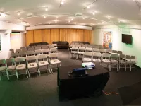 The Harris Theater donor room set up for a lecture