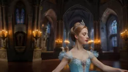 A young women dresses as a princess inside a castle. 
