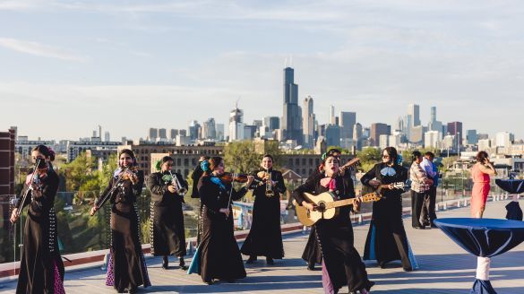 Mariachi Sirenas performing at a rooftop in Chicago