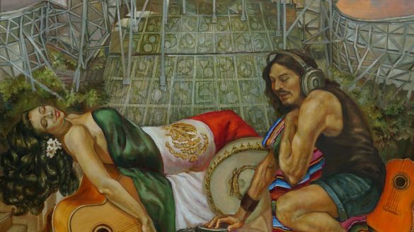 "After Helguera, Allegory of Mexican music at the Harris.” Artwork by Carmen Chami commissioned for Somos Summer Set