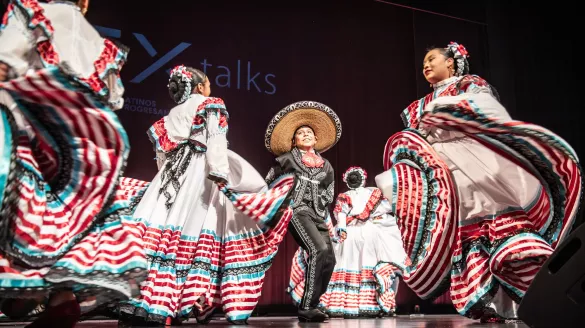 Young dancers performing a Mexican folkloric dance.