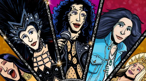 A collage of Cher illustrations.