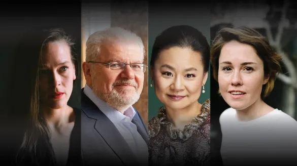 Collage of the artist performing