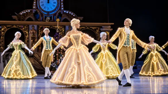 Ballerinas with their costumes lit up with small lights.