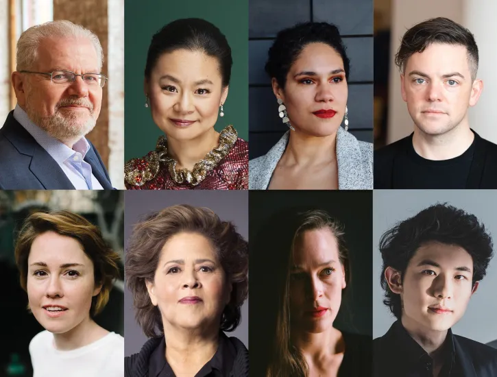 Collage of the artist performing